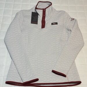 Gray Quilted Pullover with Burgundy Accents